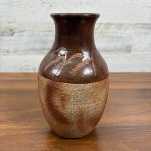 Vintage Japanese Bizen ware Brown glaze Flower Vase Pottery 7" Tall Marked